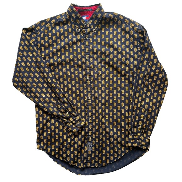RARE 90s Tommy Hilfiger Shirt Fraternity Style Ivy League AOP VINTAGE Size M - Picture 1 of 10